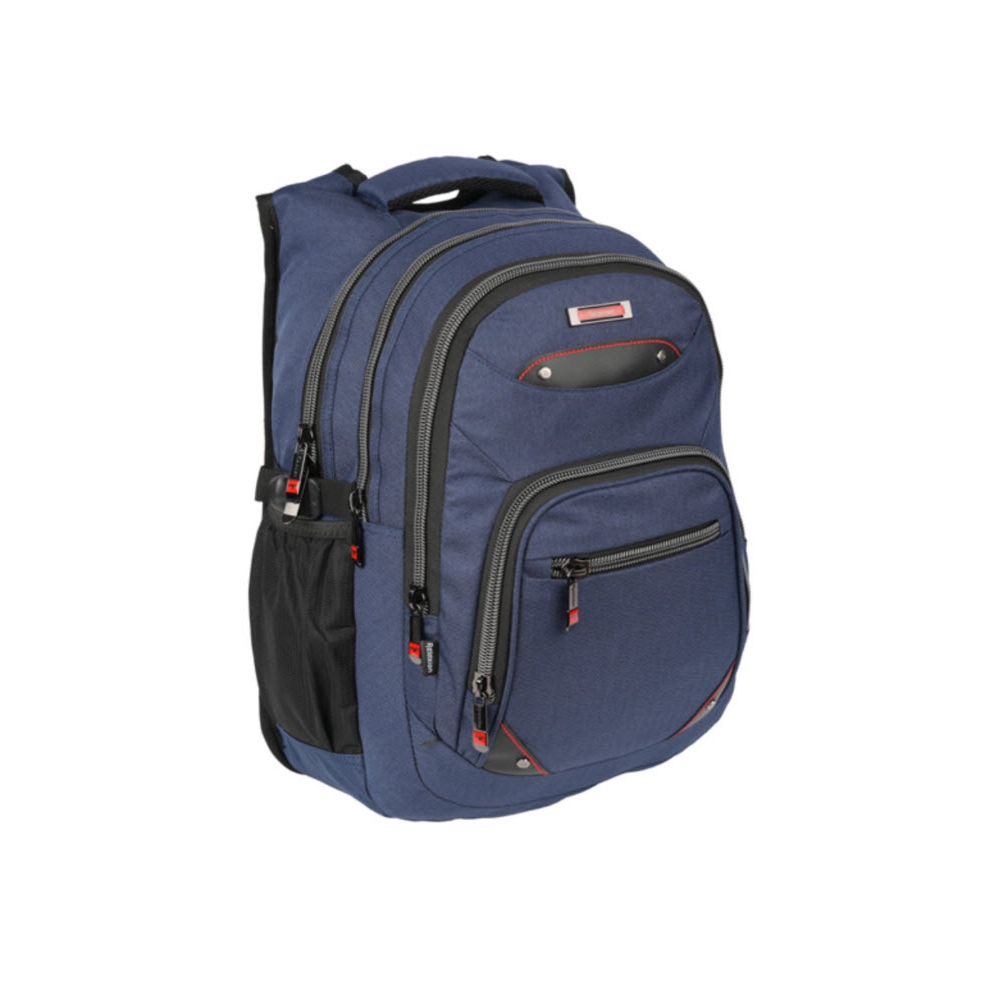 Ghiozdan cu 3 compartimente model Pete, fermoare metalice, spate si bretele intarite, buzunare laterale pentru sticla de apa, maner de sustinere intarit si buretat, compartiment pentru carti si caiete in interior. 